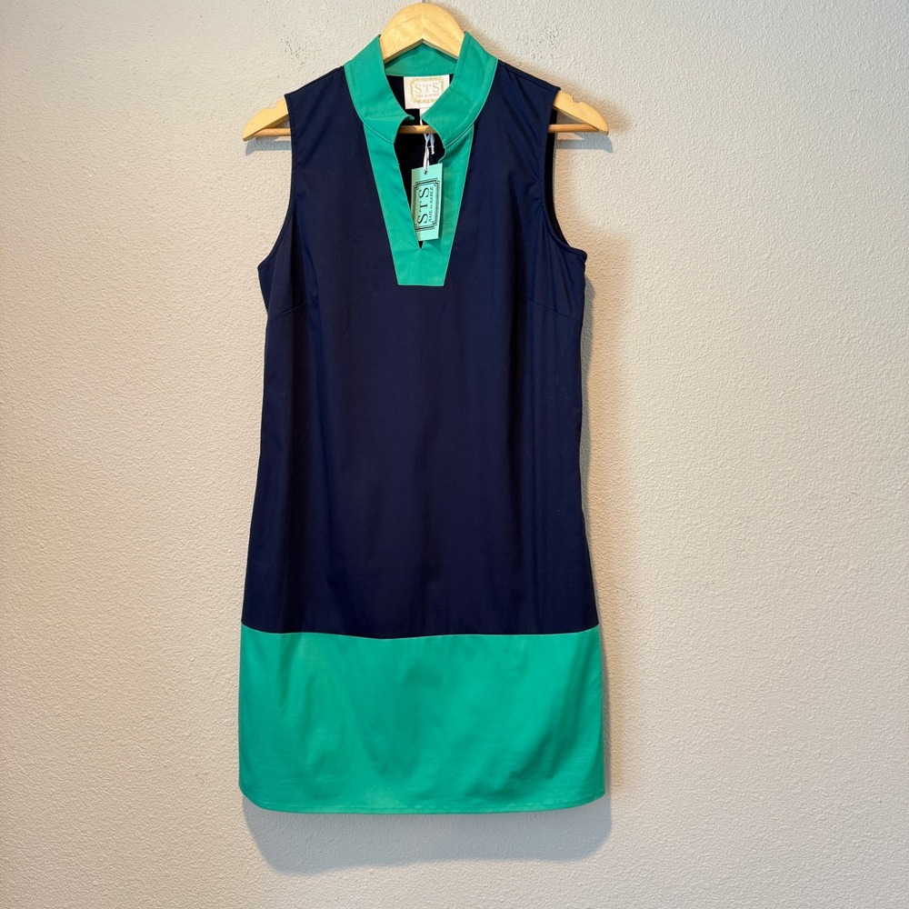 Sail to Sable Navy Kelly Green Colorblock Sleeveless Shift Dress Small TXSP2026